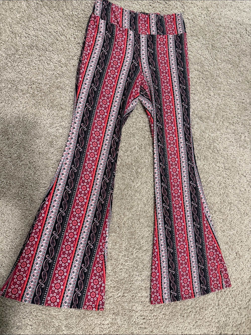 No Boundaries Pink/Black/Grey White Patterned Flared Pants